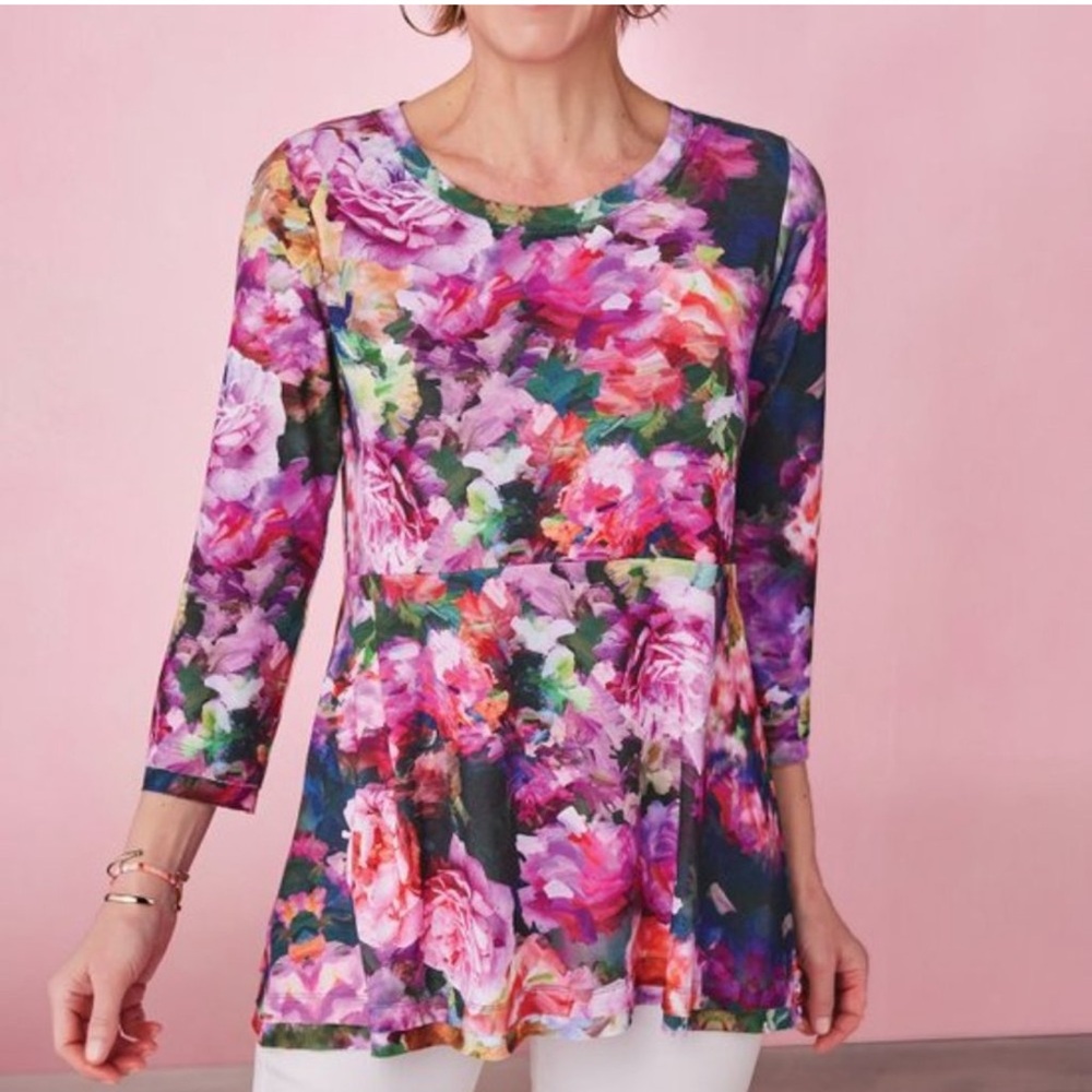 Soft Surroundings Elysian Garden top Vacation Resortwear Cruise wear Large color